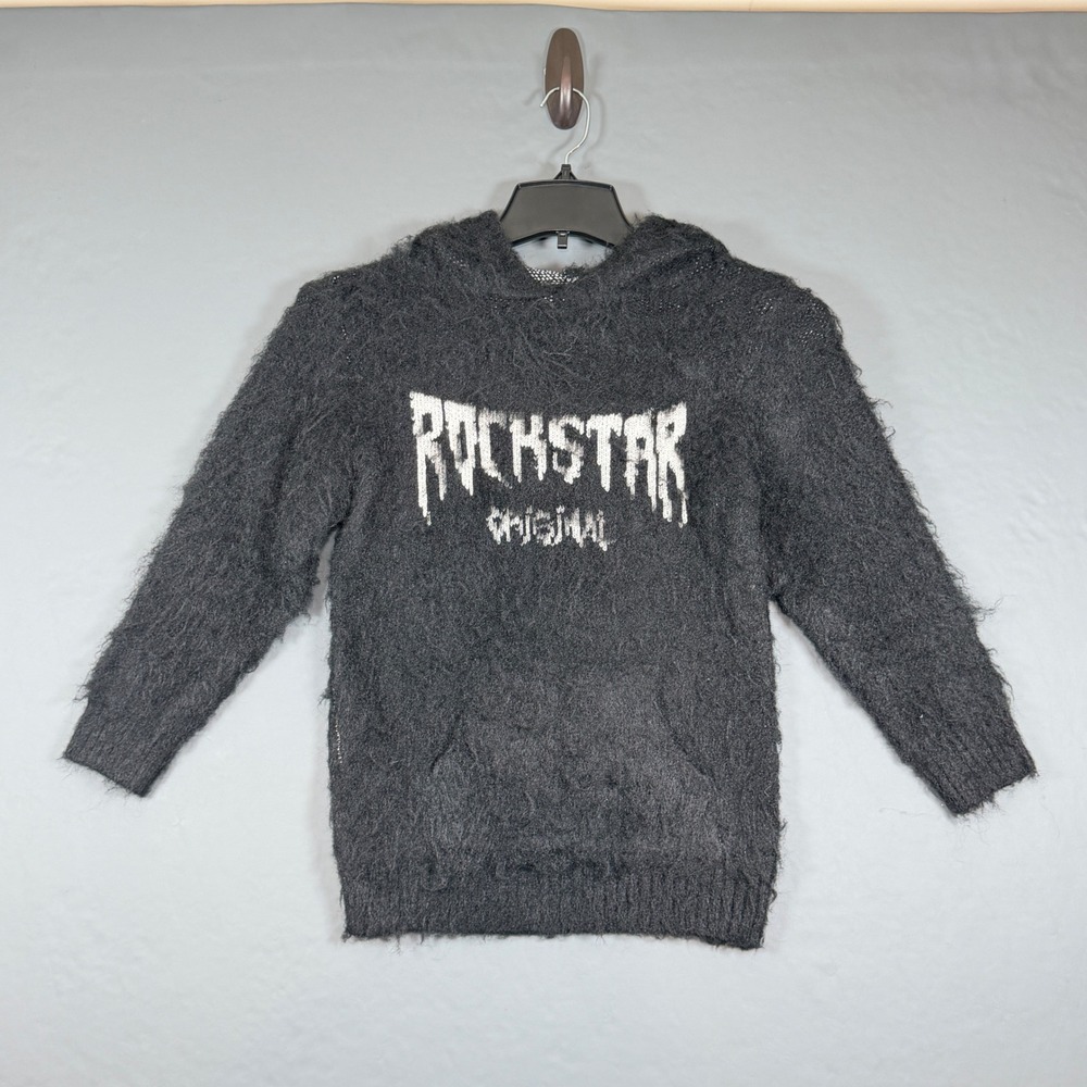 Rockstar Original Boys Black Graphic Print Pullover Hoodie Pockets Size 10